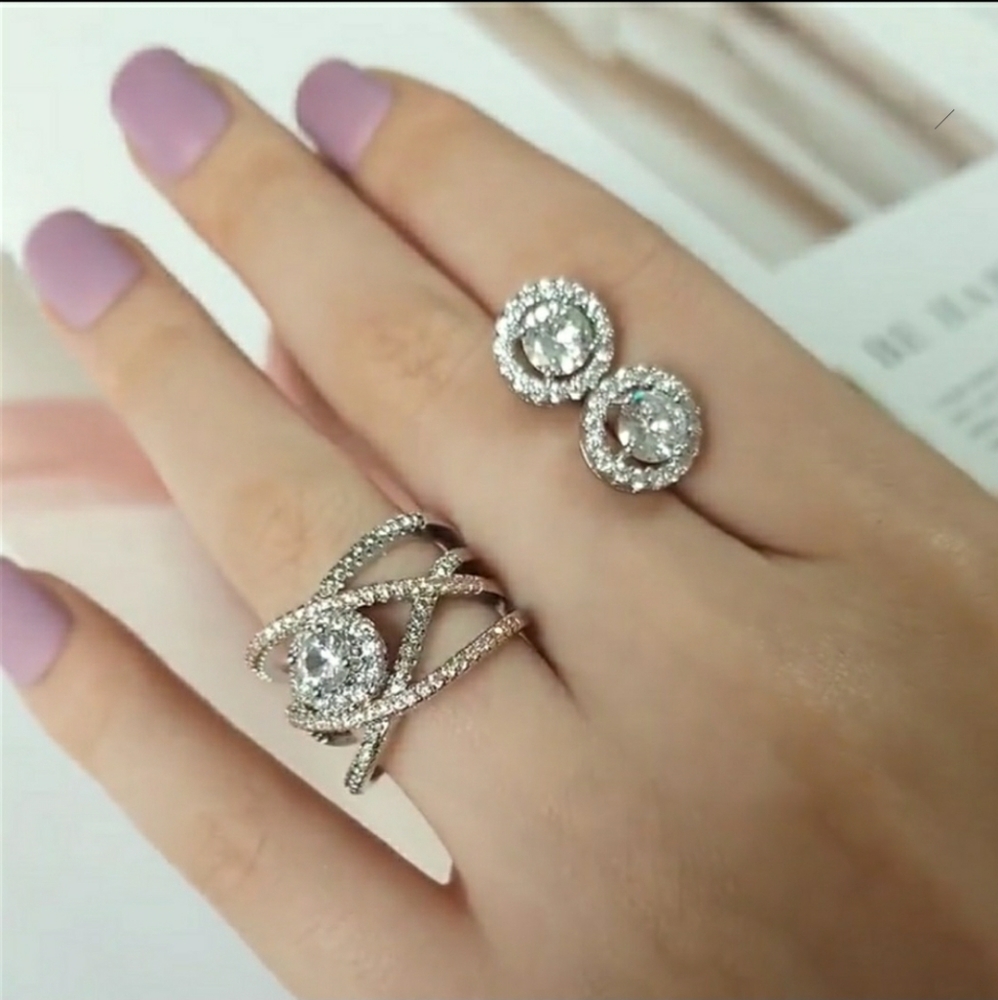 Rose Gold & White Sapphire Criss cross Earring and Ring S